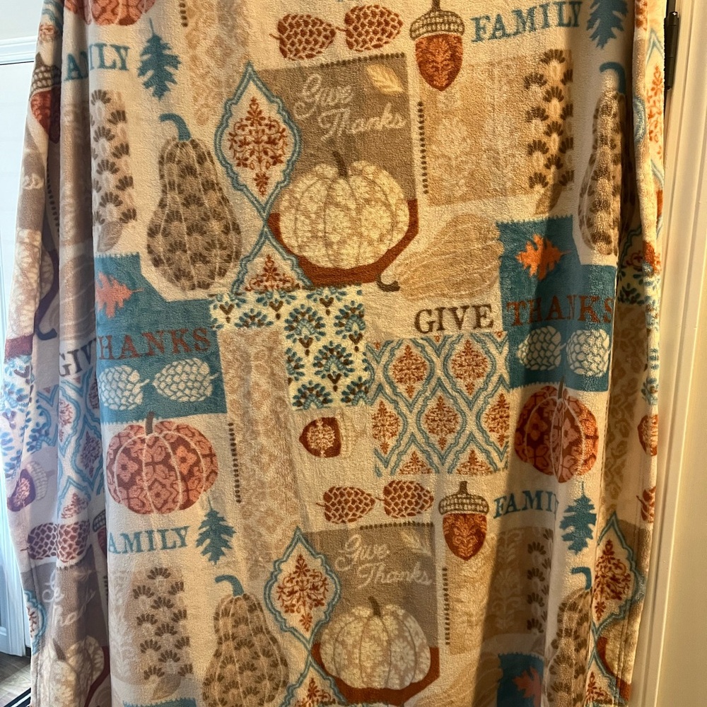 Autumn Themed Blanket with Pumpkins and Leaves